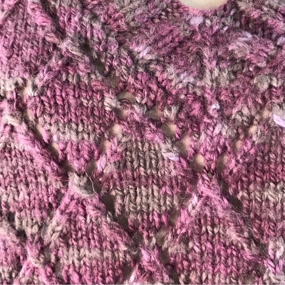 Hand Crafted Mauve Grey Marled Hand Knit Short Sleeve V-Neck Sweater NWOT - Picture 2 of 9
